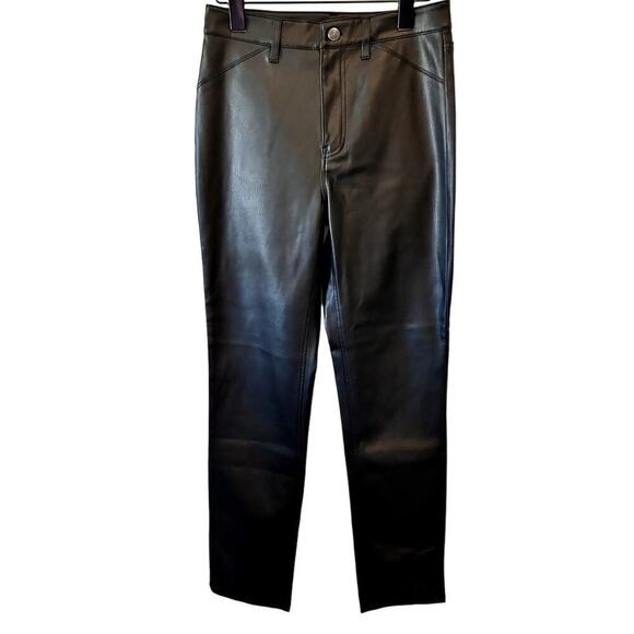 Free People Black Faux Leather Pants with Button Zipper Closure Size 4 - Picture 1 of 6
